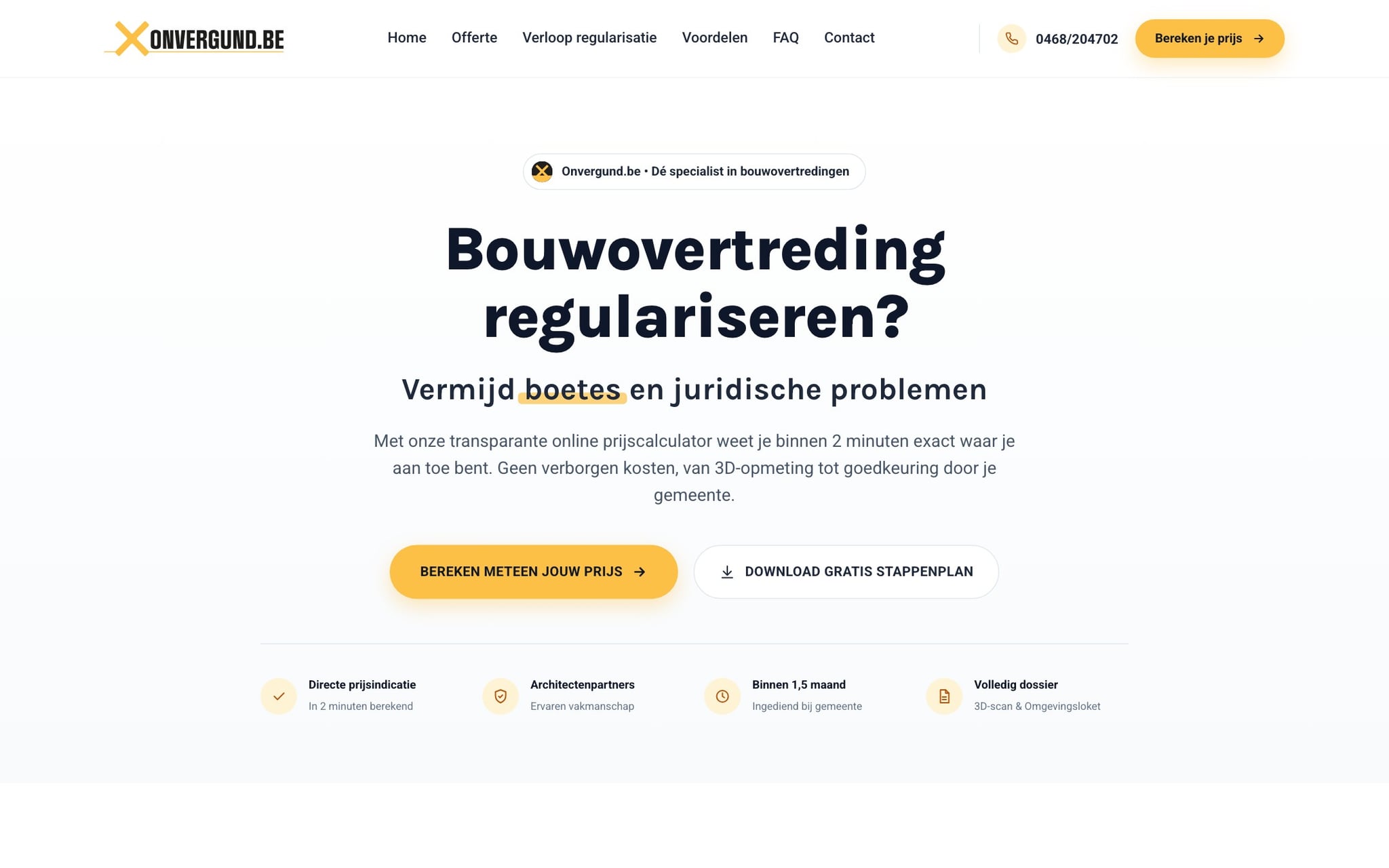 Vernieuwde homepage van Onvergund.be met hero en dienstenkaarten