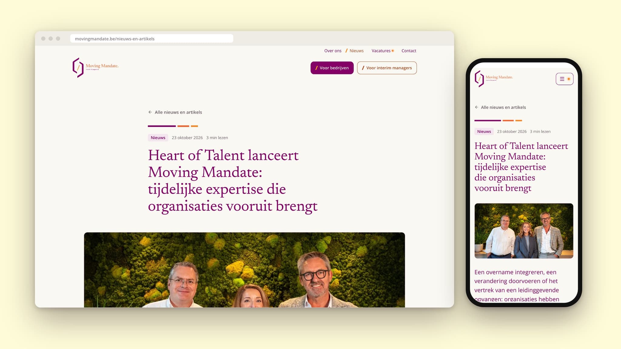 An article on movingmandate.be, on desktop and mobile