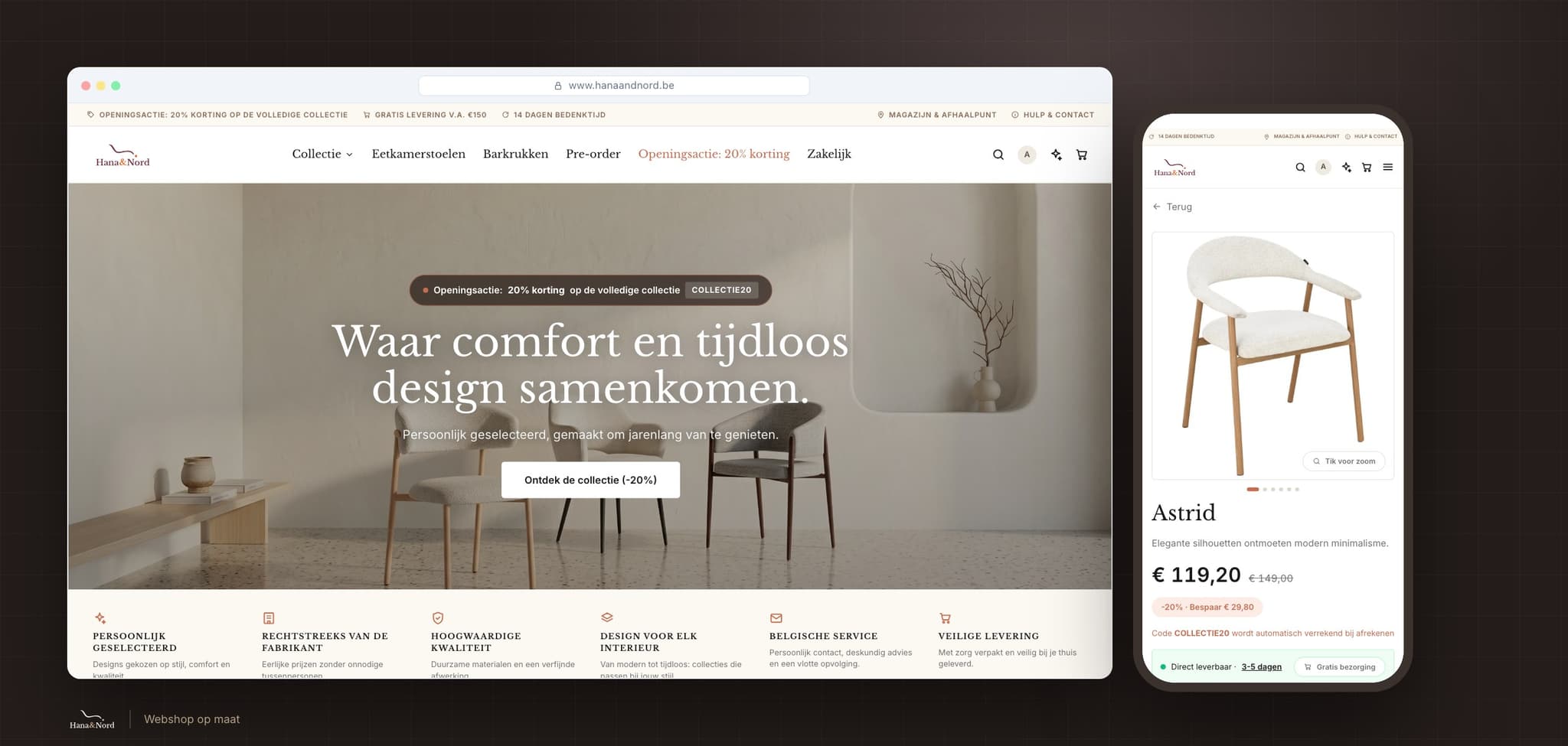Hana & Nord - Webshop on desktop and mobile
